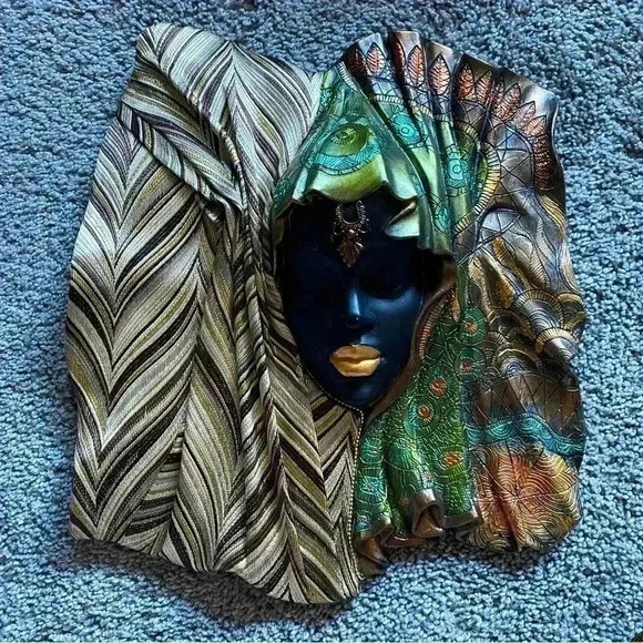 Hand Sculpted/Painted Brown Leather African Woman Face Mask Resin‎ Cloth